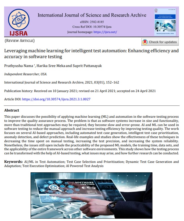 Article: Leveraging machine learning for intelligent test automation: Enhancing efficiency and accuracy in software testing